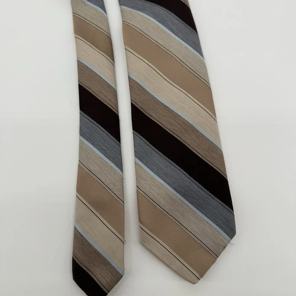 Vintage Philippe Longuet Paris NY Silk Tie Brown Blue Striped 56.5